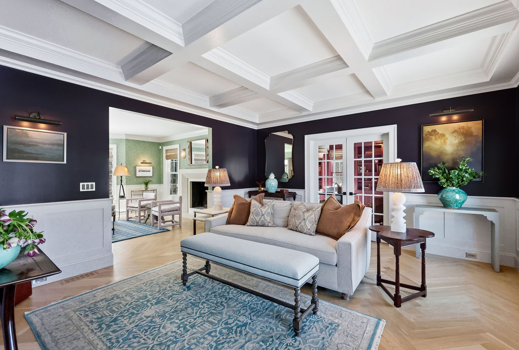 Connecticut residence coffered ceiling lounge by Bronwyn Poole Interiors