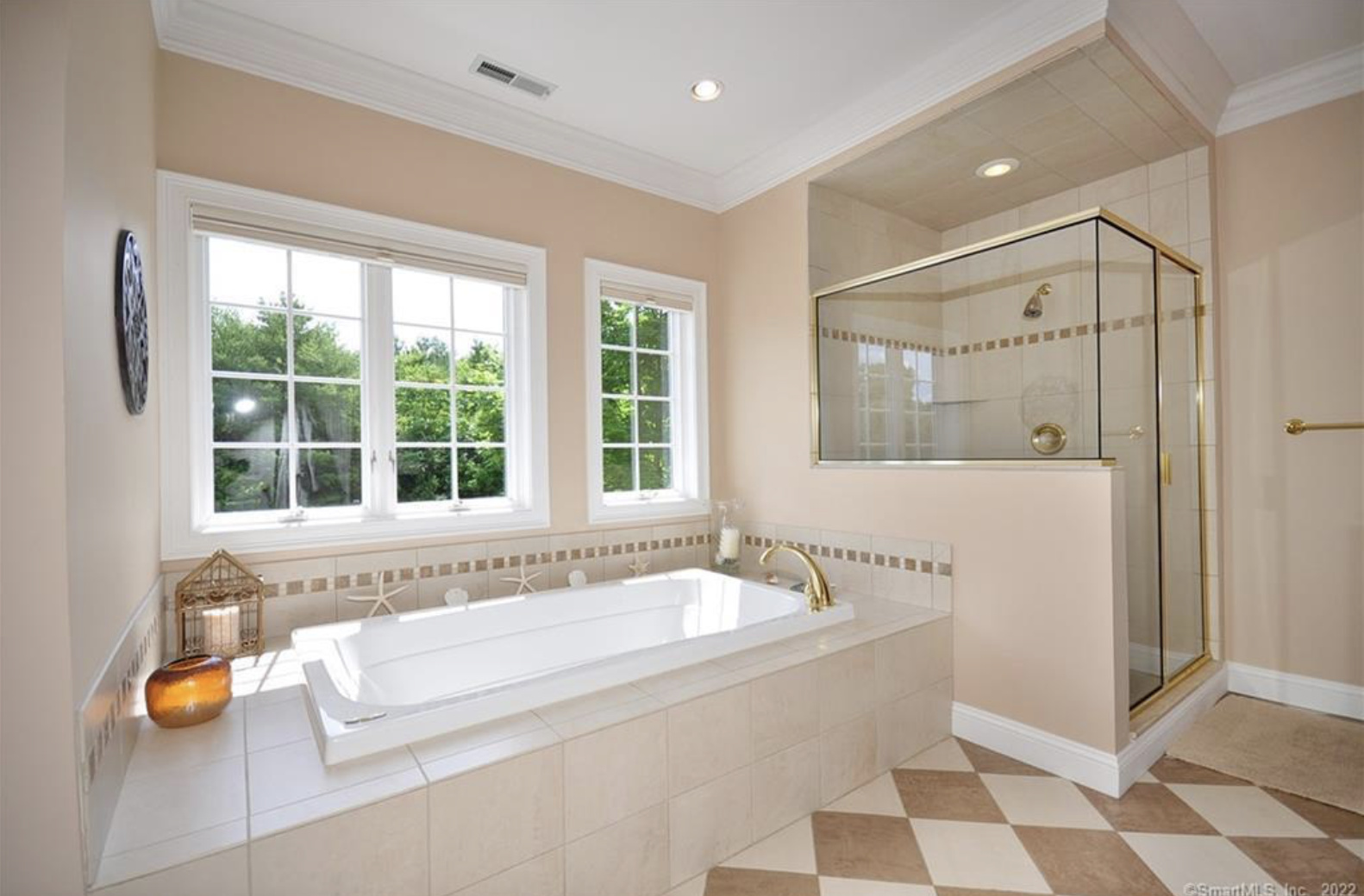Primary Bathroom Wallpaper & Wainscot Transformation before — Bathroom design