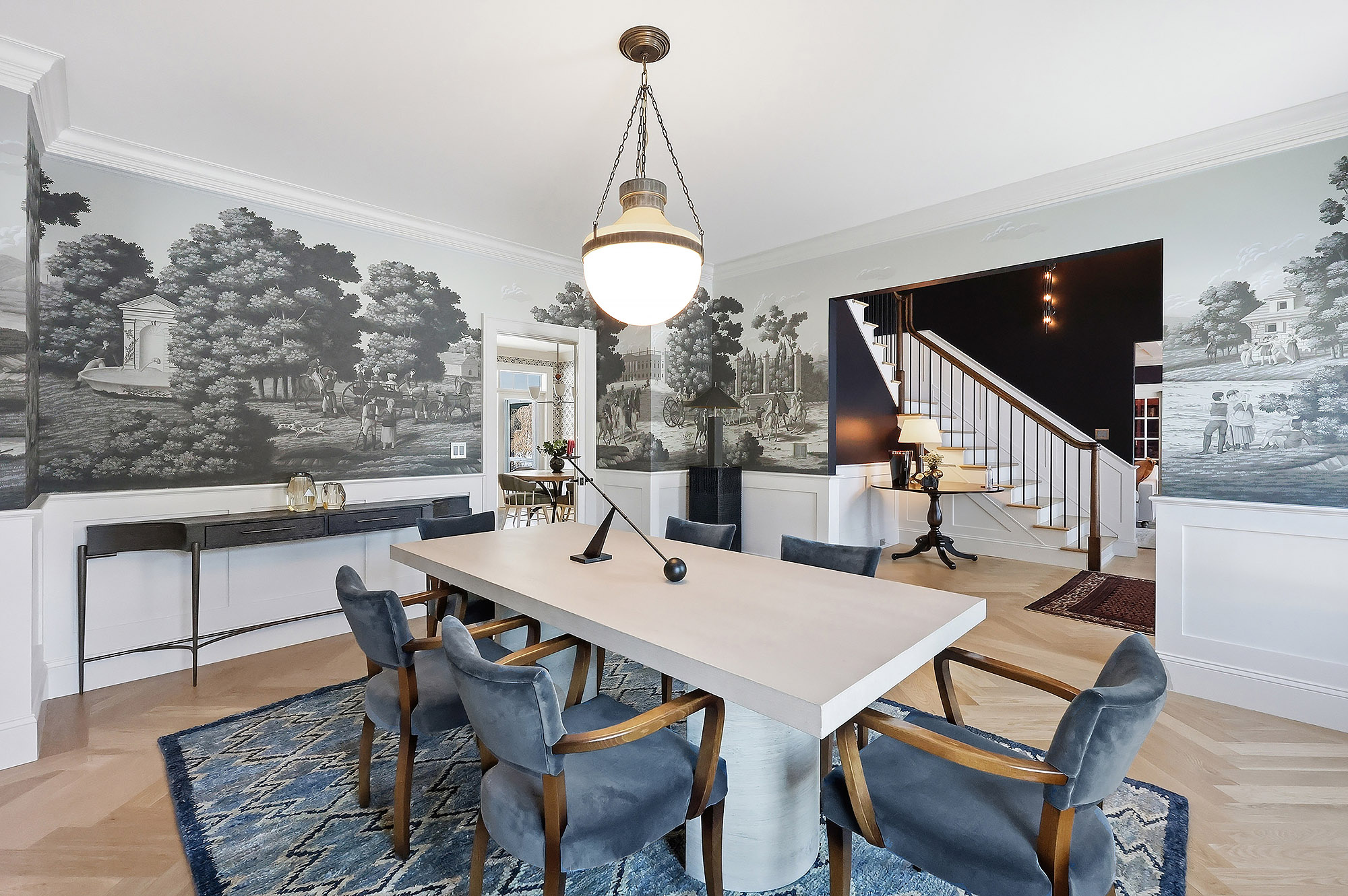 Formal Dining Room with Grisaille Mural Transformation after — Dining Room by Bronwyn Poole