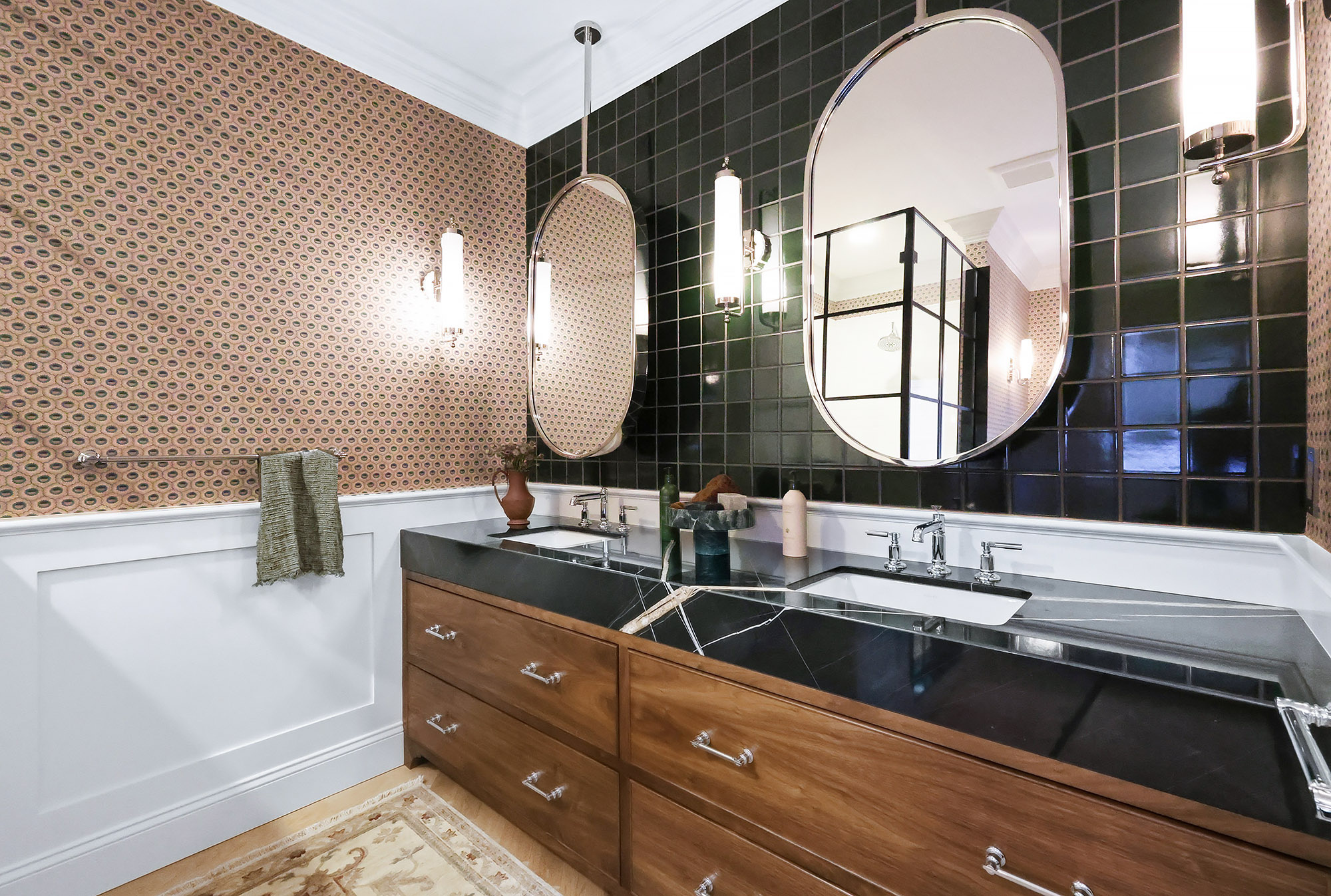 Primary Bathroom Vanity & Green Tile Transformation after — Bathroom by Bronwyn Poole