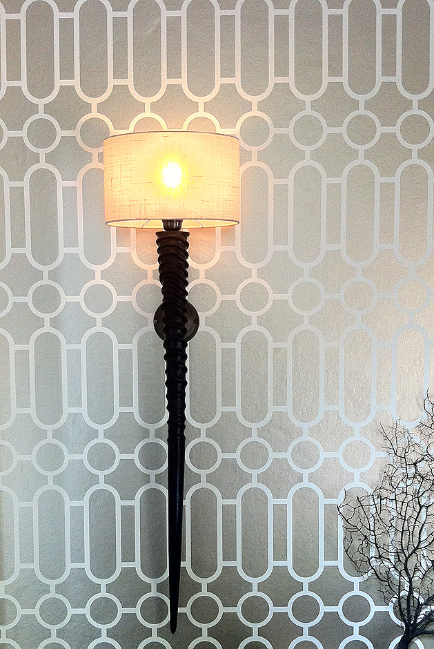 Bronwyn Poole Interiors Spruson St Entry Geometric Wallpaper Sculptural Sconce — Interior Design by Bronwyn Poole