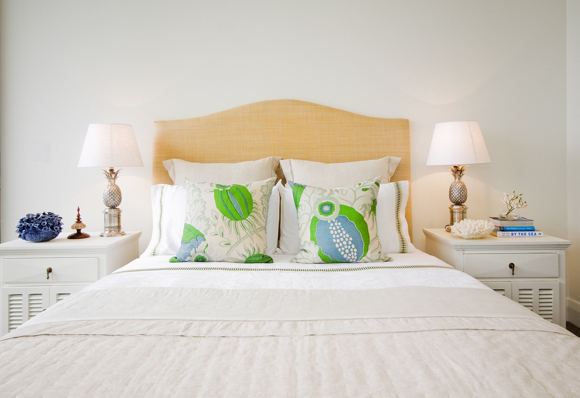 Bronwyn Poole Interiors Travelers Sanctuary Tropical Guest Bedroom Pineapple Lamps — Interior Design by Bronwyn Poole