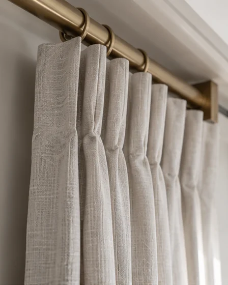 Design inspiration: linen curtain pleats hanging from a brass rod